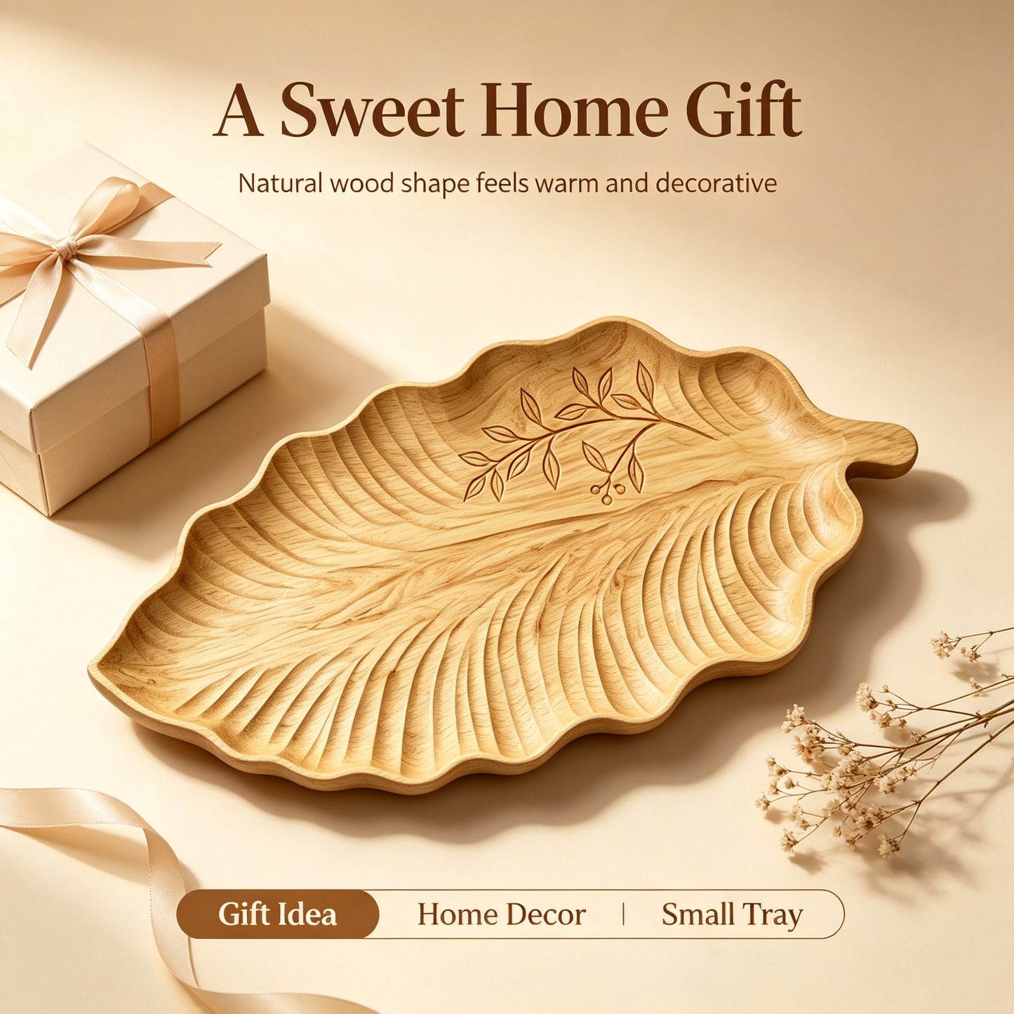 Creative Leaf-Shaped Wooden Serving Tray