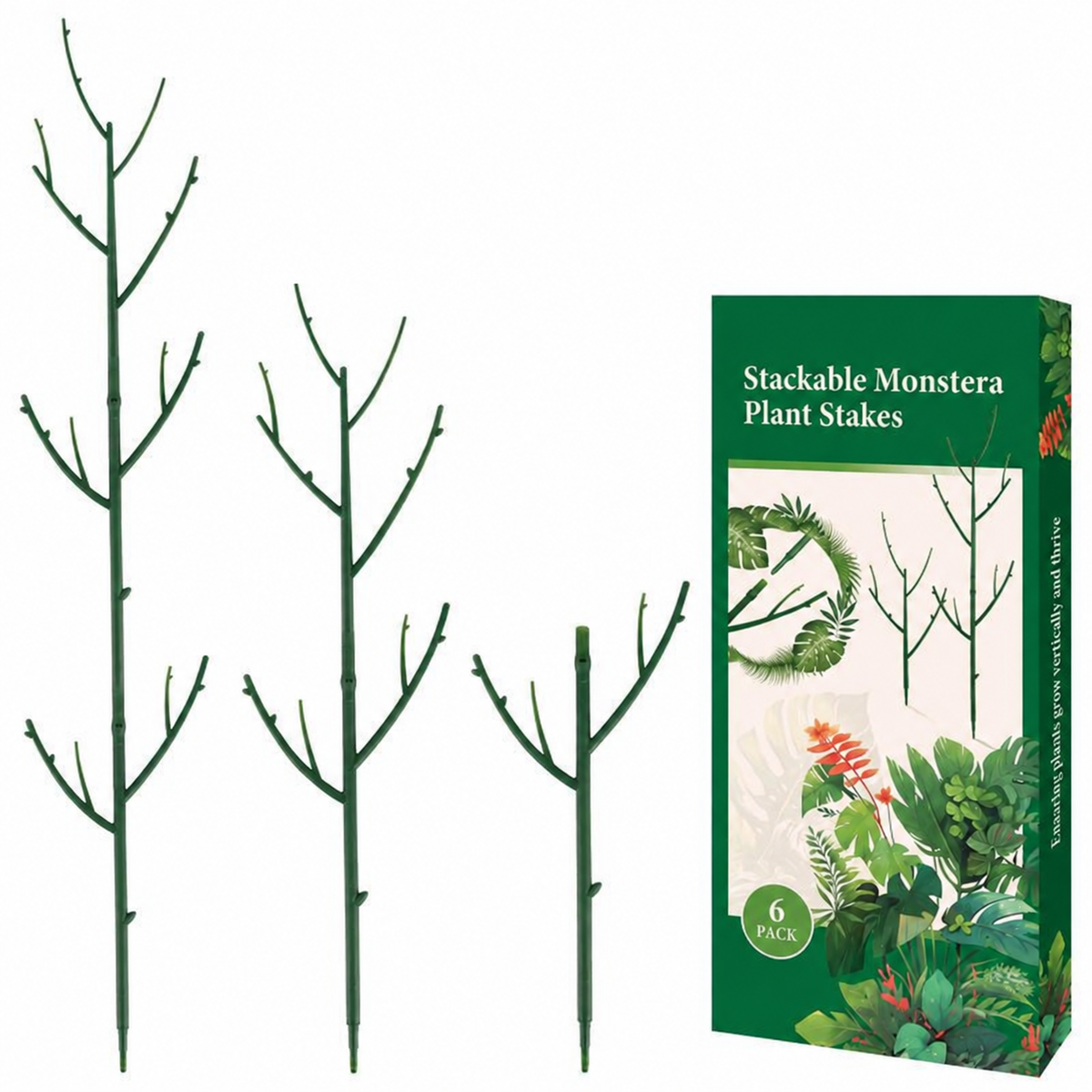 Stackable Monstera Plant Support Stakes — 6 Piece Set