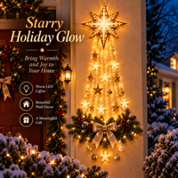 Starry Holiday Glow – Lighted Starfall Cascade with Evergreen & Bow