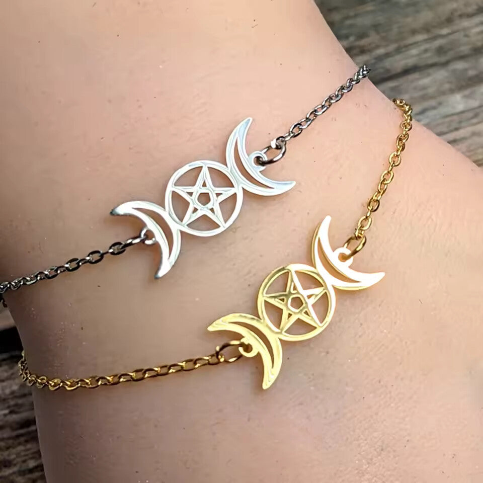 Stainless Steel Triple Moon Goddess Bracelets