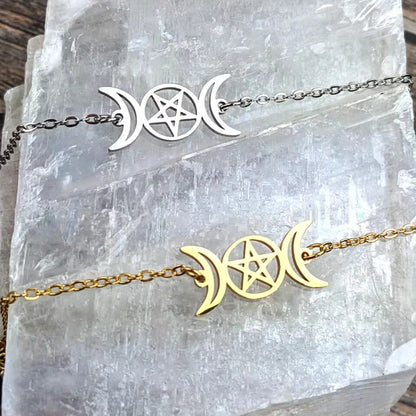 Stainless Steel Triple Moon Goddess Bracelets