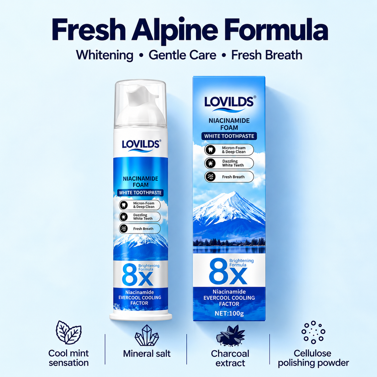 LOVILDS"8X NiacinamideFoaming WhiteningToothpaste