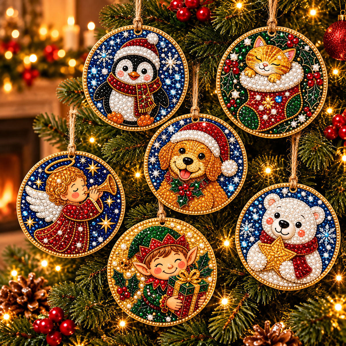 🔥Only $9.99 Last Day Promotion!🎄DIY Christmas diamond art Ornaments Kit (6 PCS)🎅