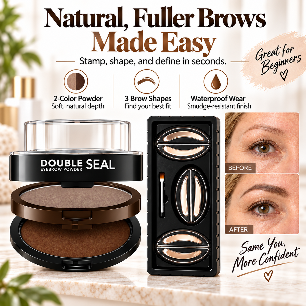 🔥 LAST DAY: BUY 1 GET 1 FREE 🌸 2-Color Waterproof Brow Stamp Kit for Quick, Natural-Looking Brows