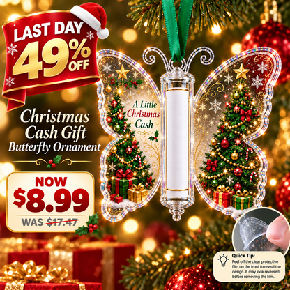 🔥Last Day 49% OFF🦋💵 Christmas Cash Gift Butterfly Ornament – Holiday Money Holder Keepsake 🎄✨