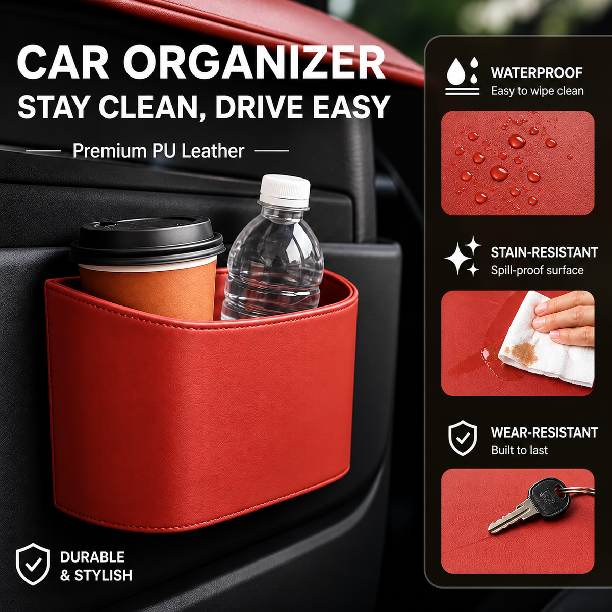 🥳2026 HOT SALE🥳💞50K+ SOLD!🚗🧺 50% OFF! Leather Car Door Cup Holder – Wide‑mouth opening, easy reach for drinks & phone. Clip‑on secure fit. PU leather, tough & stylish. 🛡️✨