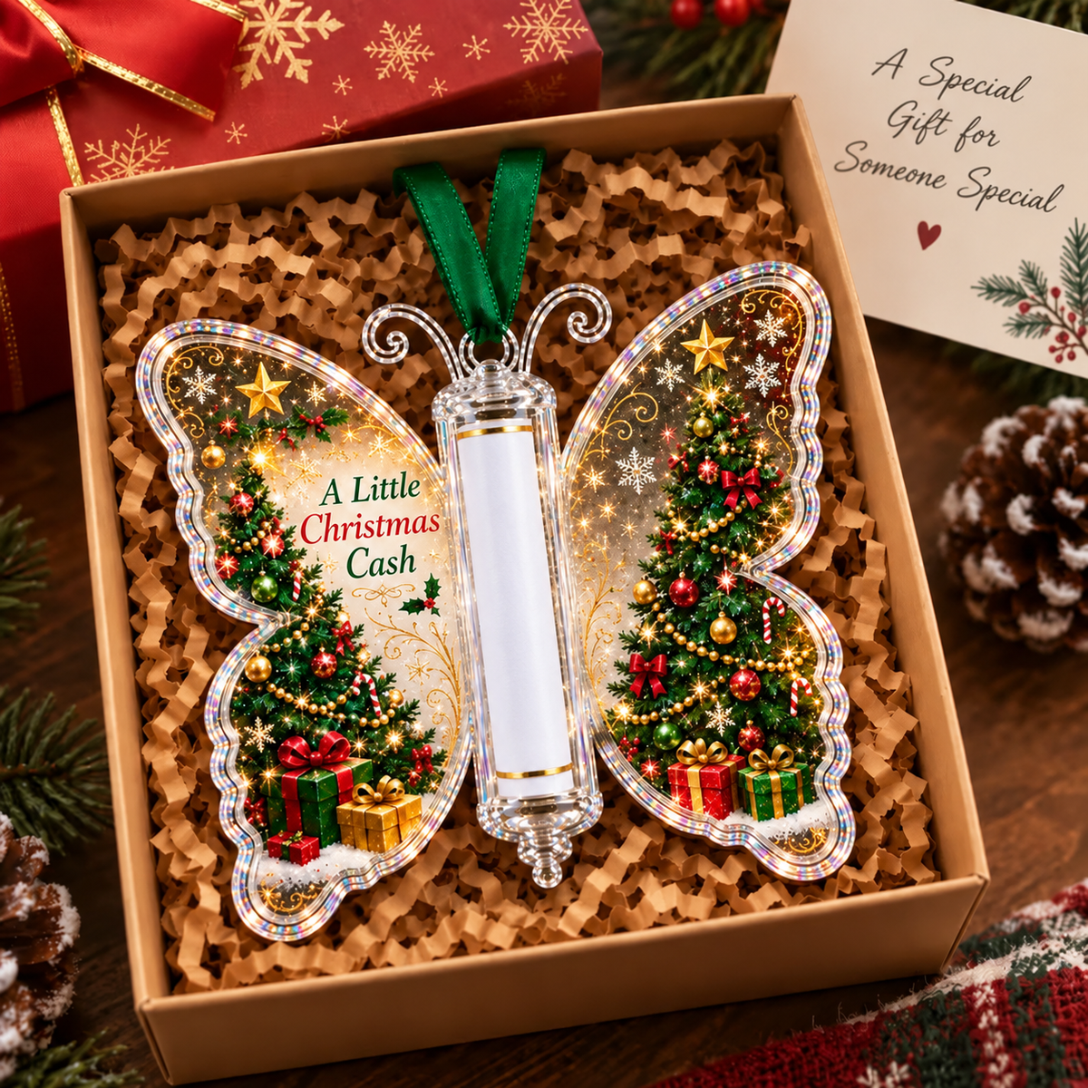 🔥Last Day 49% OFF🦋💵 Christmas Cash Gift Butterfly Ornament – Holiday Money Holder Keepsake 🎄✨