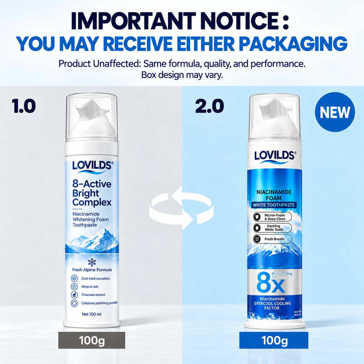 LOVILDS"8X NiacinamideFoaming WhiteningToothpaste