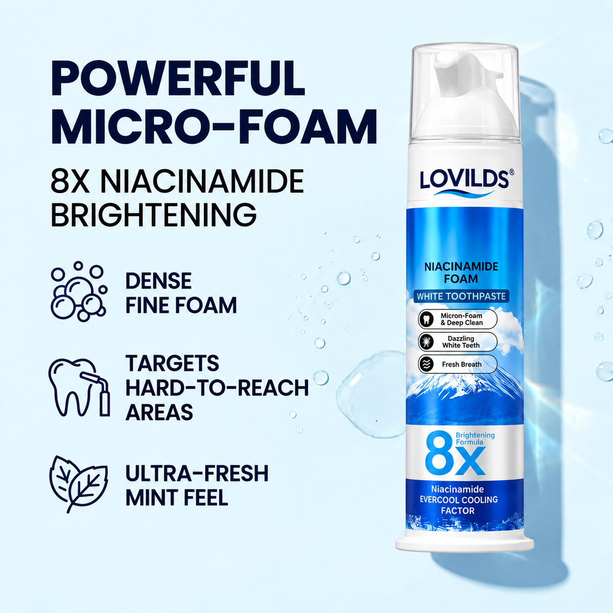 LOVILDS"8X NiacinamideFoaming WhiteningToothpaste