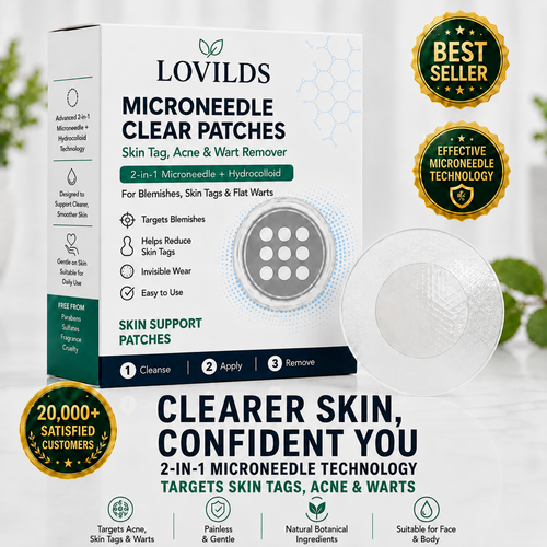 ✨✨LOVILDS®2-in-1 Microneedle & Hydrocolloid Patch🍀| Removes Raised Moles, Acne, Flat Warts & Skin Tags | Helps Improve Wrinkles, Scars & Blemishes | Invisible Patches for Face & Body