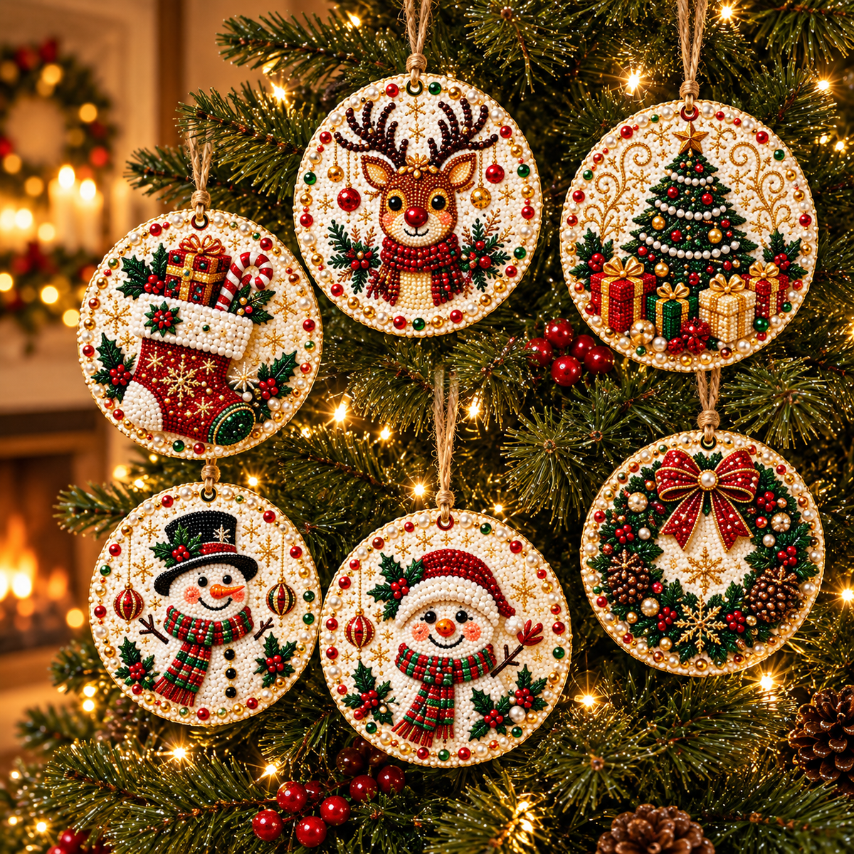 🔥Only $9.99 Last Day Promotion!🎄DIY Christmas diamond art Ornaments Kit (6 PCS)🎅
