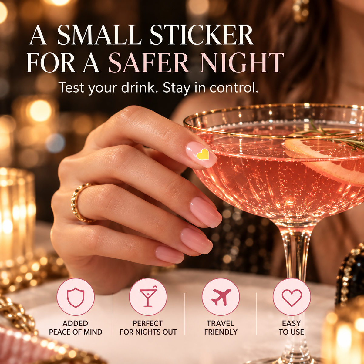 LOVILDS™ Drink Testing Stickers – Heart & Butterfly Designs