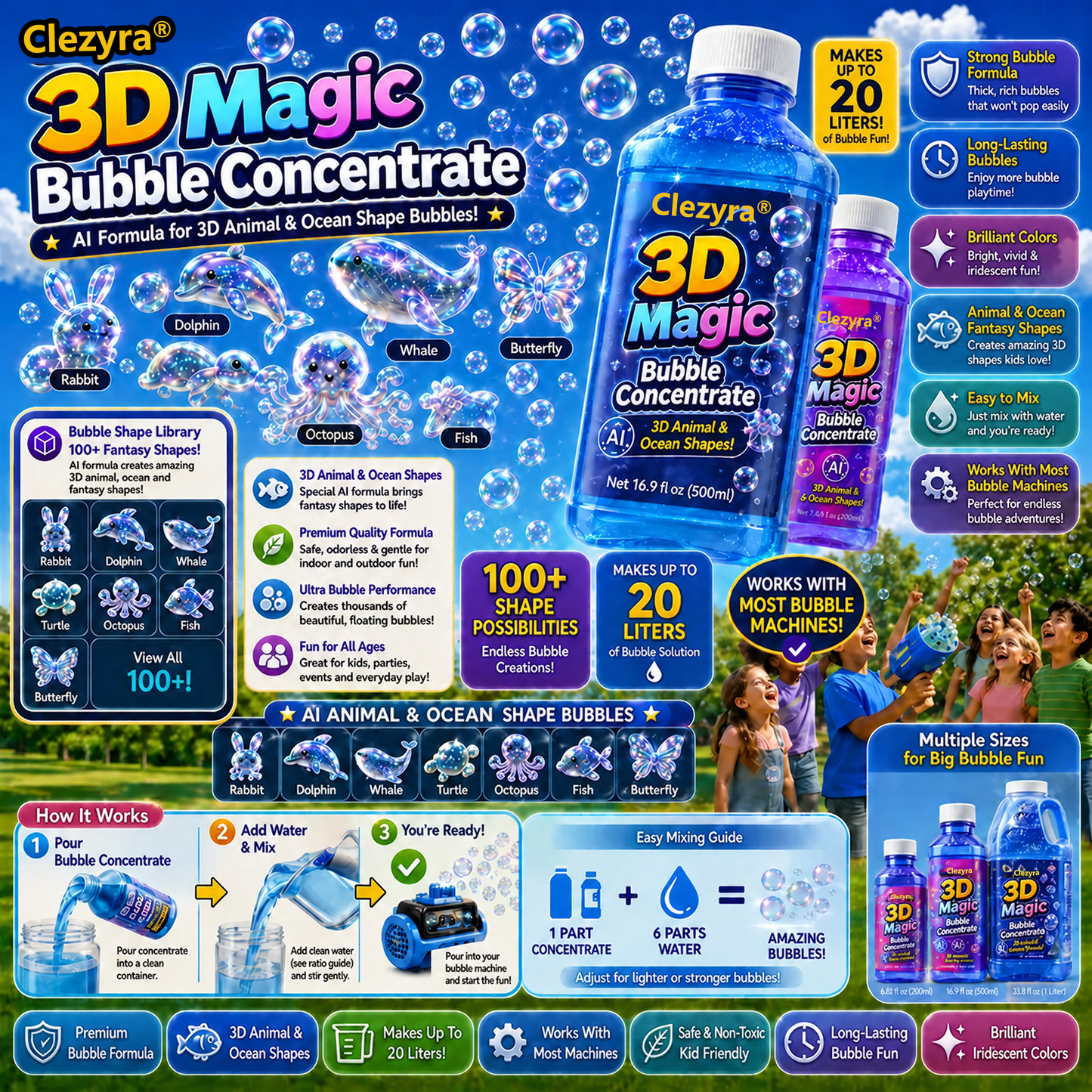 Clezyra® Super 3D Magic Bubble Concentrate —— Animal & Ocean Fantasy Theme