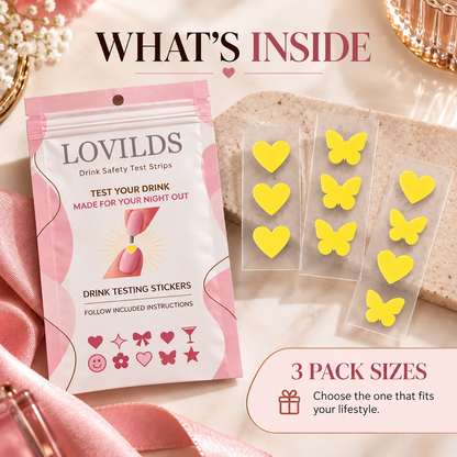 LOVILDS™ Drink Testing Stickers – Heart & Butterfly Designs