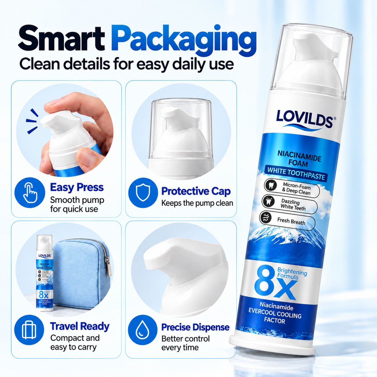 LOVILDS"8X NiacinamideFoaming WhiteningToothpaste