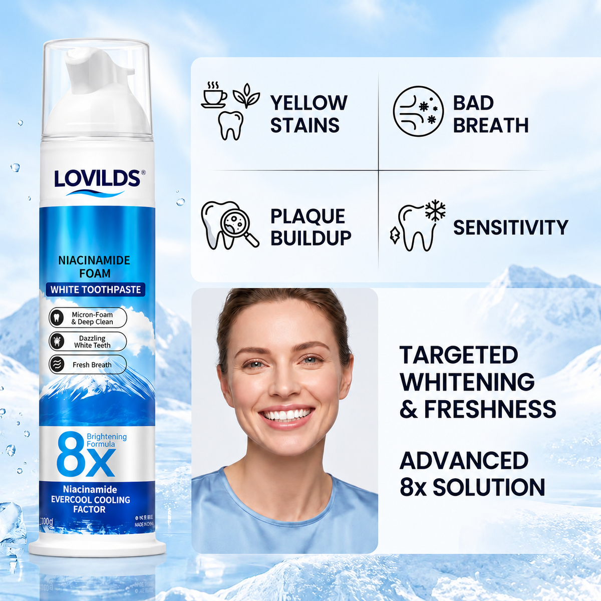 LOVILDS"8X NiacinamideFoaming WhiteningToothpaste