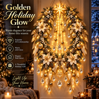 Golden Holiday Glow – Lighted Christmas Wreath with Star & Crystal Cascades
