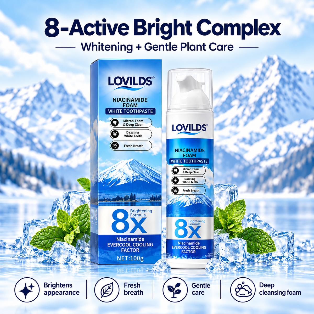 LOVILDS"8X NiacinamideFoaming WhiteningToothpaste