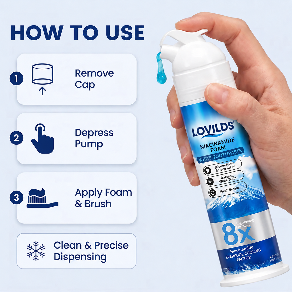 LOVILDS"8X NiacinamideFoaming WhiteningToothpaste